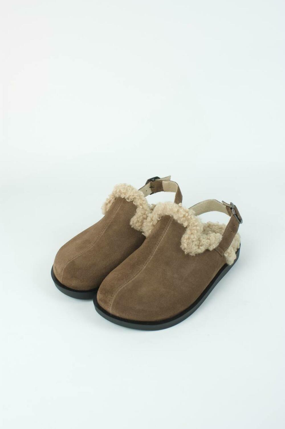 Клоги натуральні з хутром, 246 каштан, 40