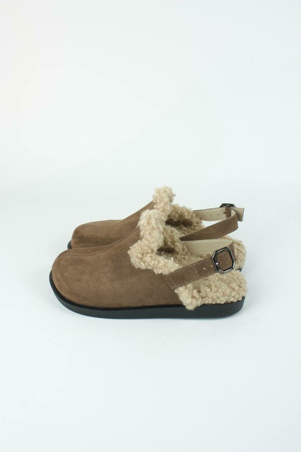 Клоги натуральні з хутром, 246 каштан, 40