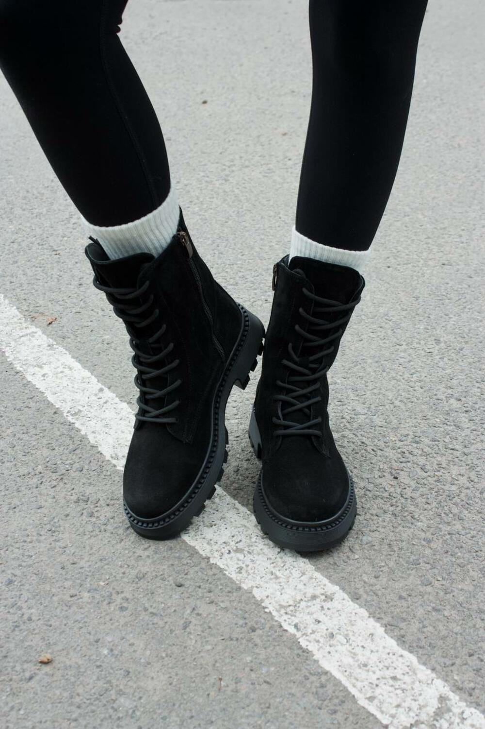 Черевики Поліна зі шнурівкою, ХУТРО, 2525 чорний, 39