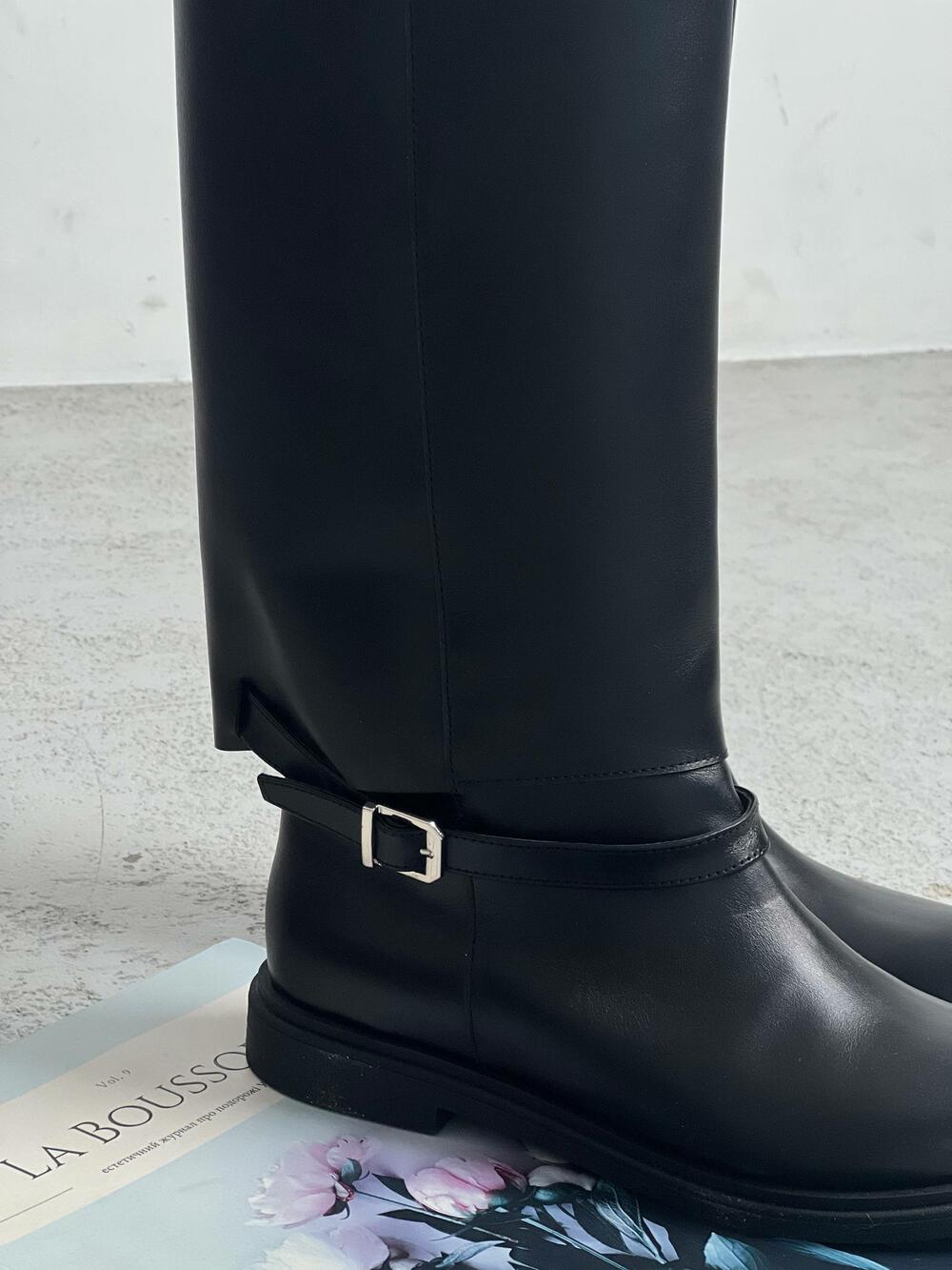 Чоботи труби шкіряні з ремінцем, ХУТРО, 5-2555 чорний, 41