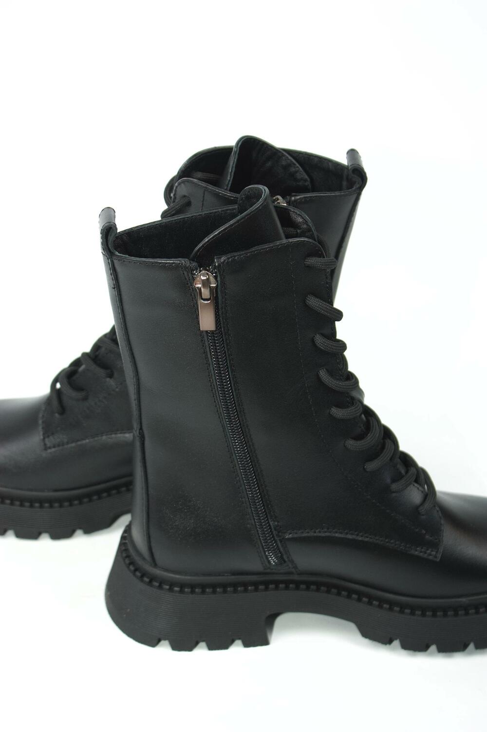 Черевики Поліна зі шнурівкою, ШКІРА, 2525 чорний, 37