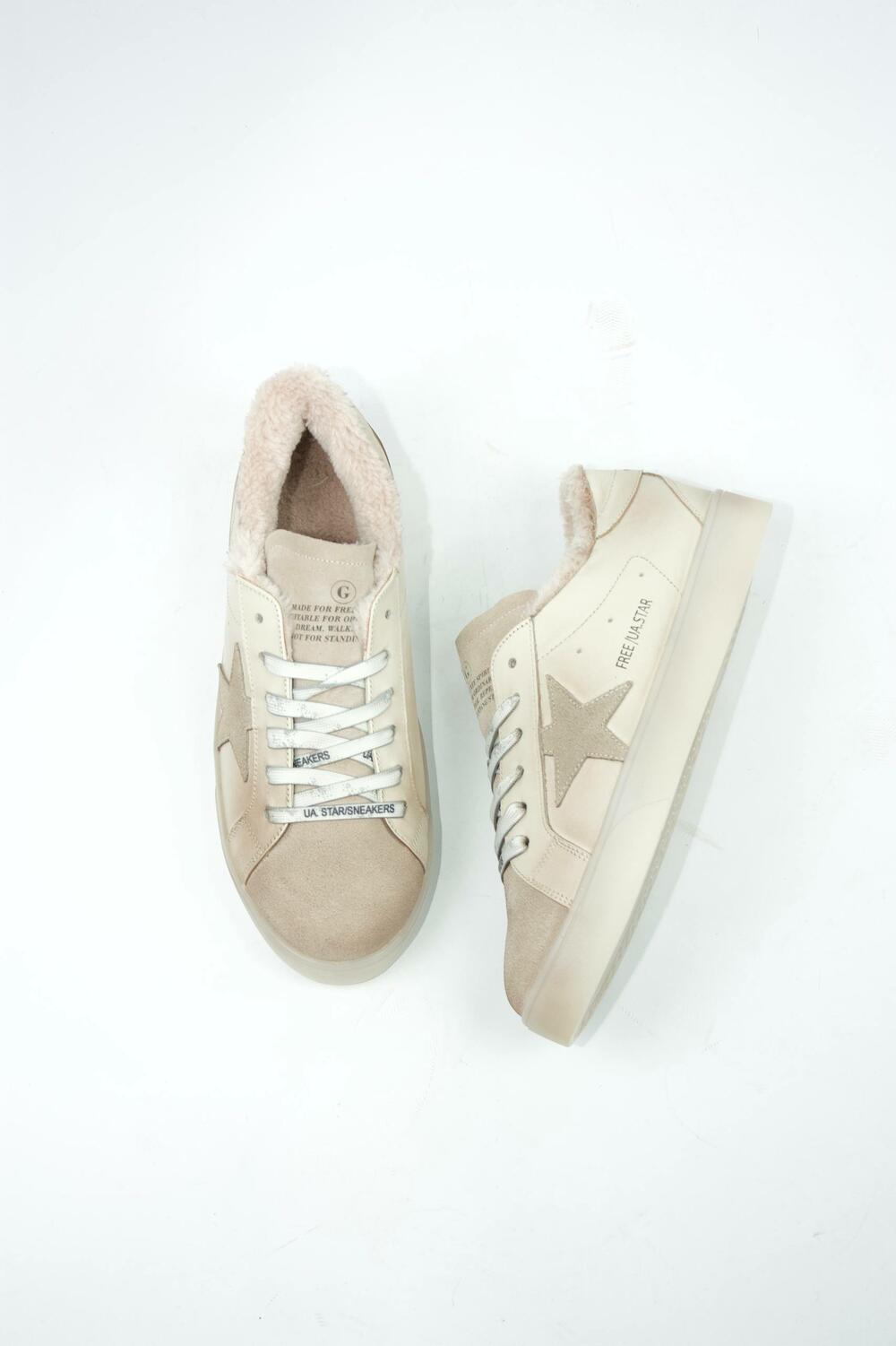 Кеди Зірка з потертостями, 2503.7749.206, ХУТРО молочний, 40