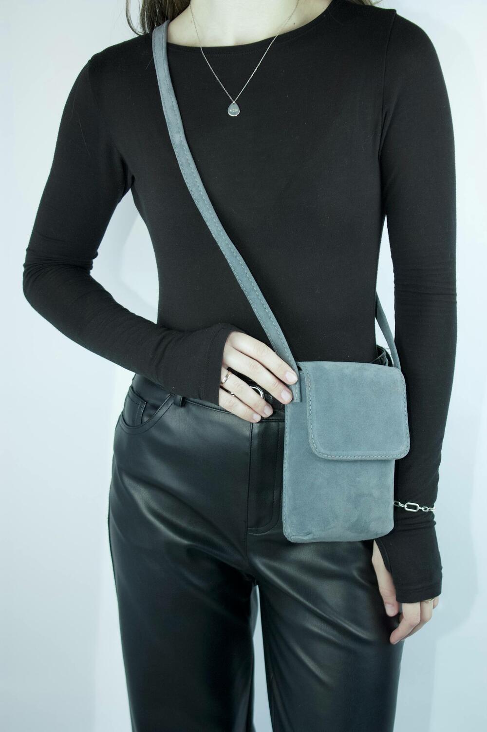 Сумка замшева mini, 1065 сірий "давос"