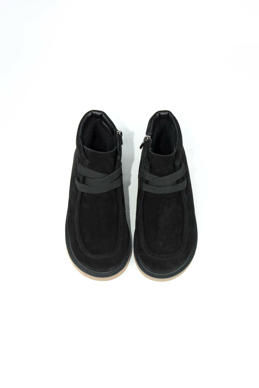 Напівчеревики анатомічної форми зі шнурівкою, (замша, хутро), К-18-0079 чорний, 40