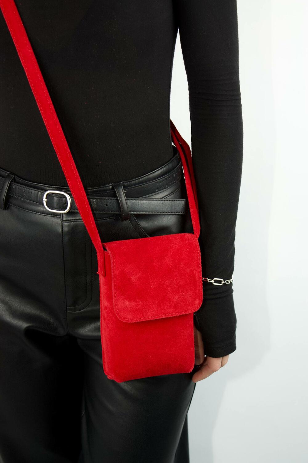 Сумка замшева mini, 1065 червоний "лаос"