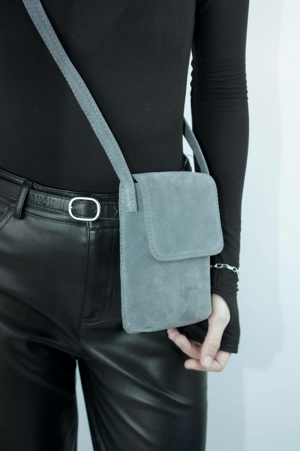 Сумка замшева mini, 1065 сірий "давос"