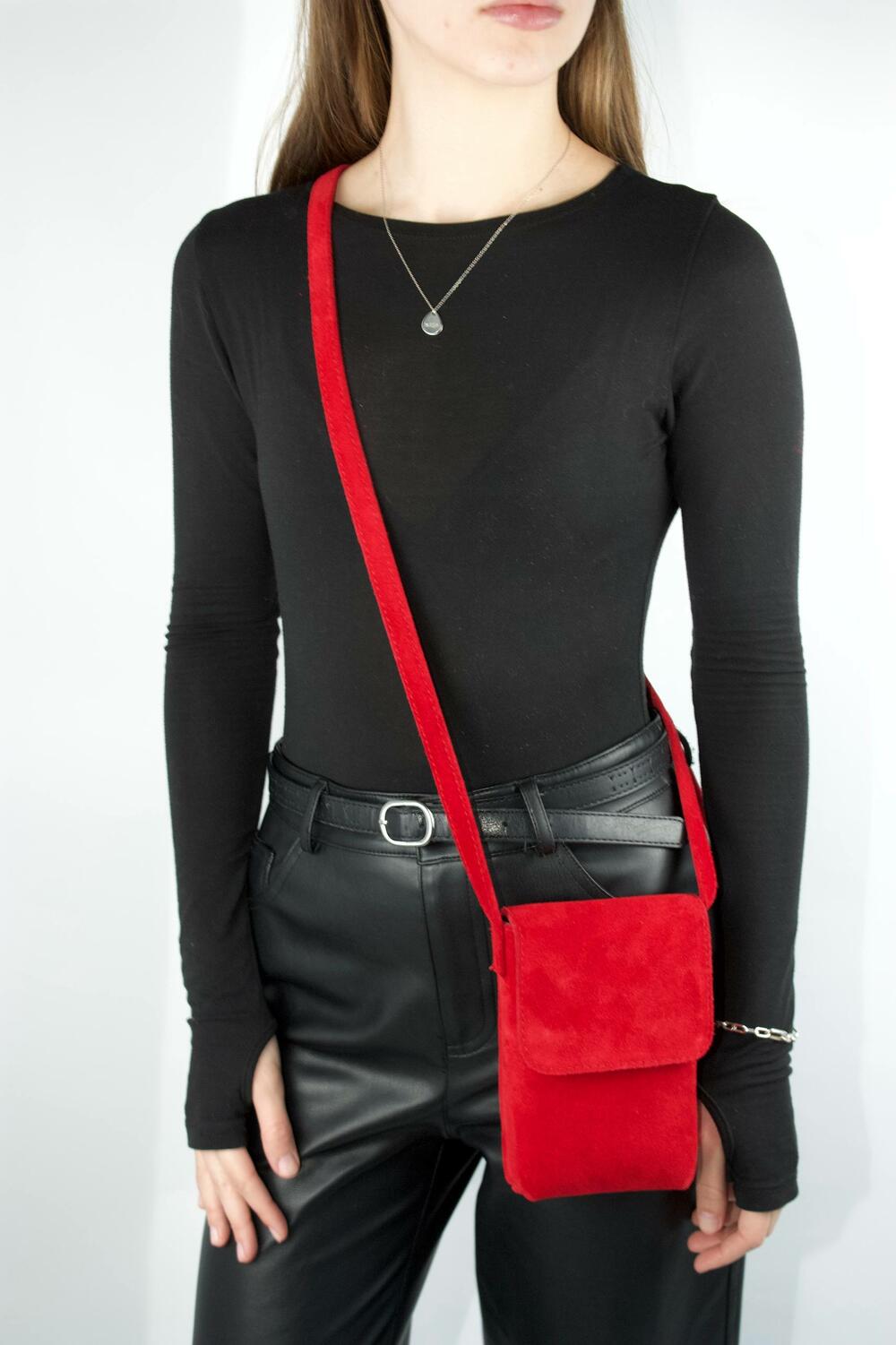 Сумка замшева mini, 1065 червоний "лаос"