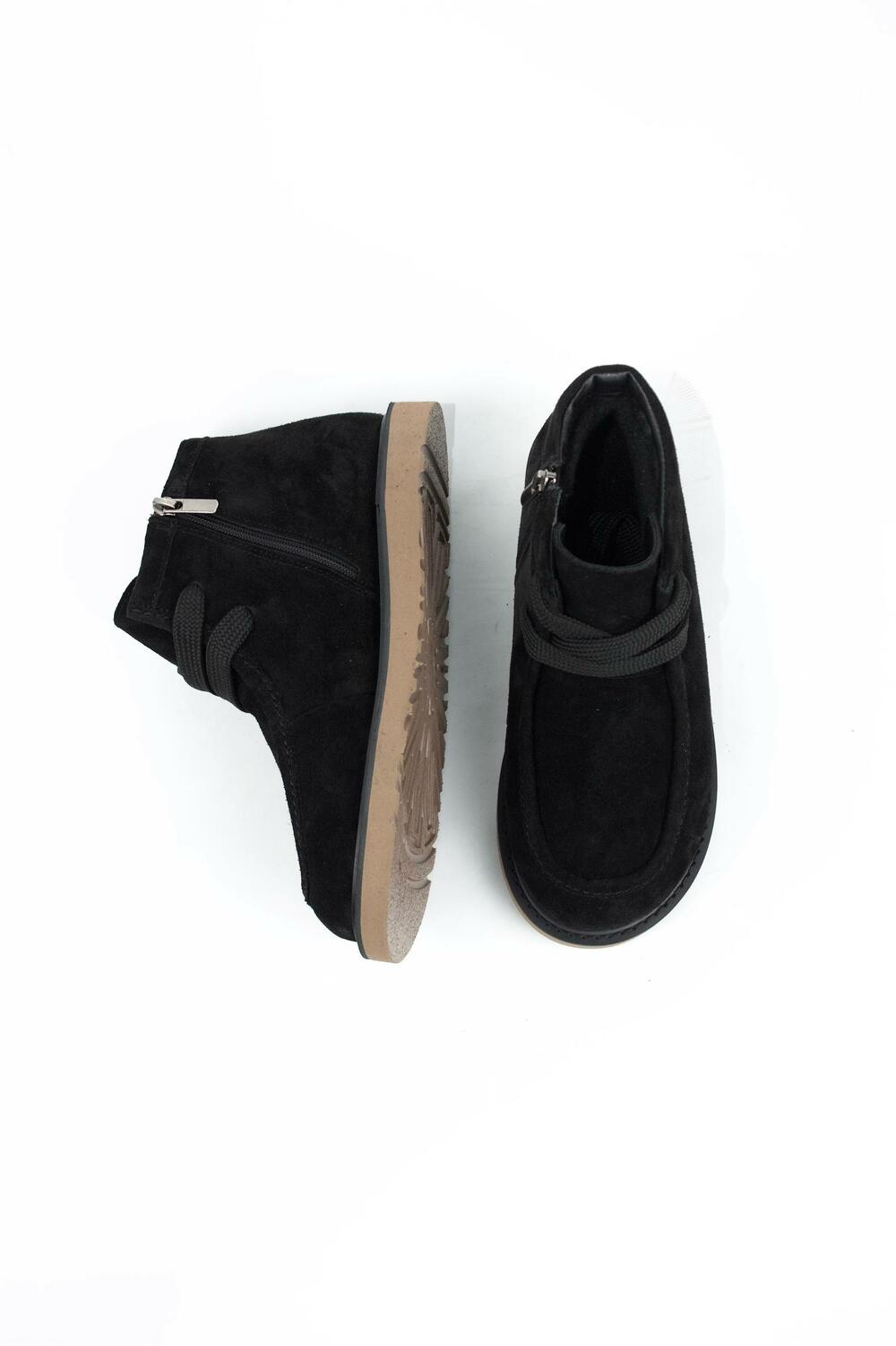 Напівчеревики анатомічної форми зі шнурівкою, (замша, хутро), К-18-0079 чорний, 40