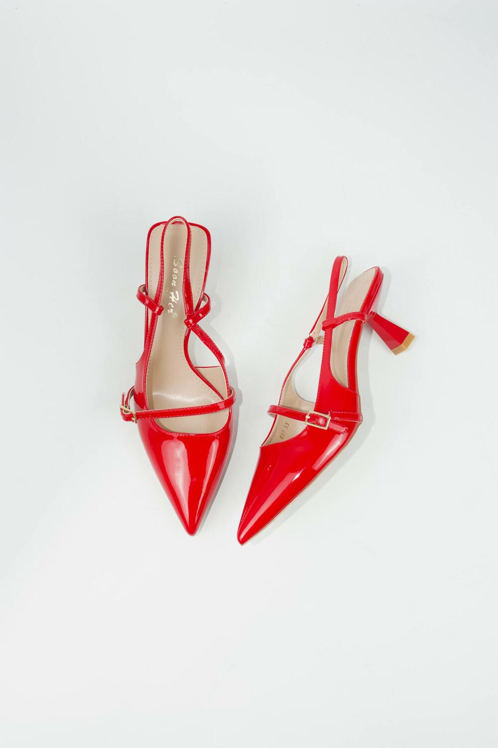 Слінгбеки лакові, 1 ремінець, червоний, G87 червоний, 36