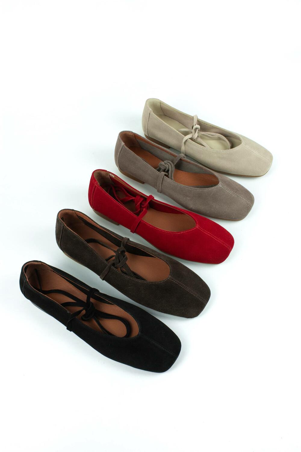 Балетки з квадратним носиком та зав'язками, ЗАМША, 4035 айворі, 40