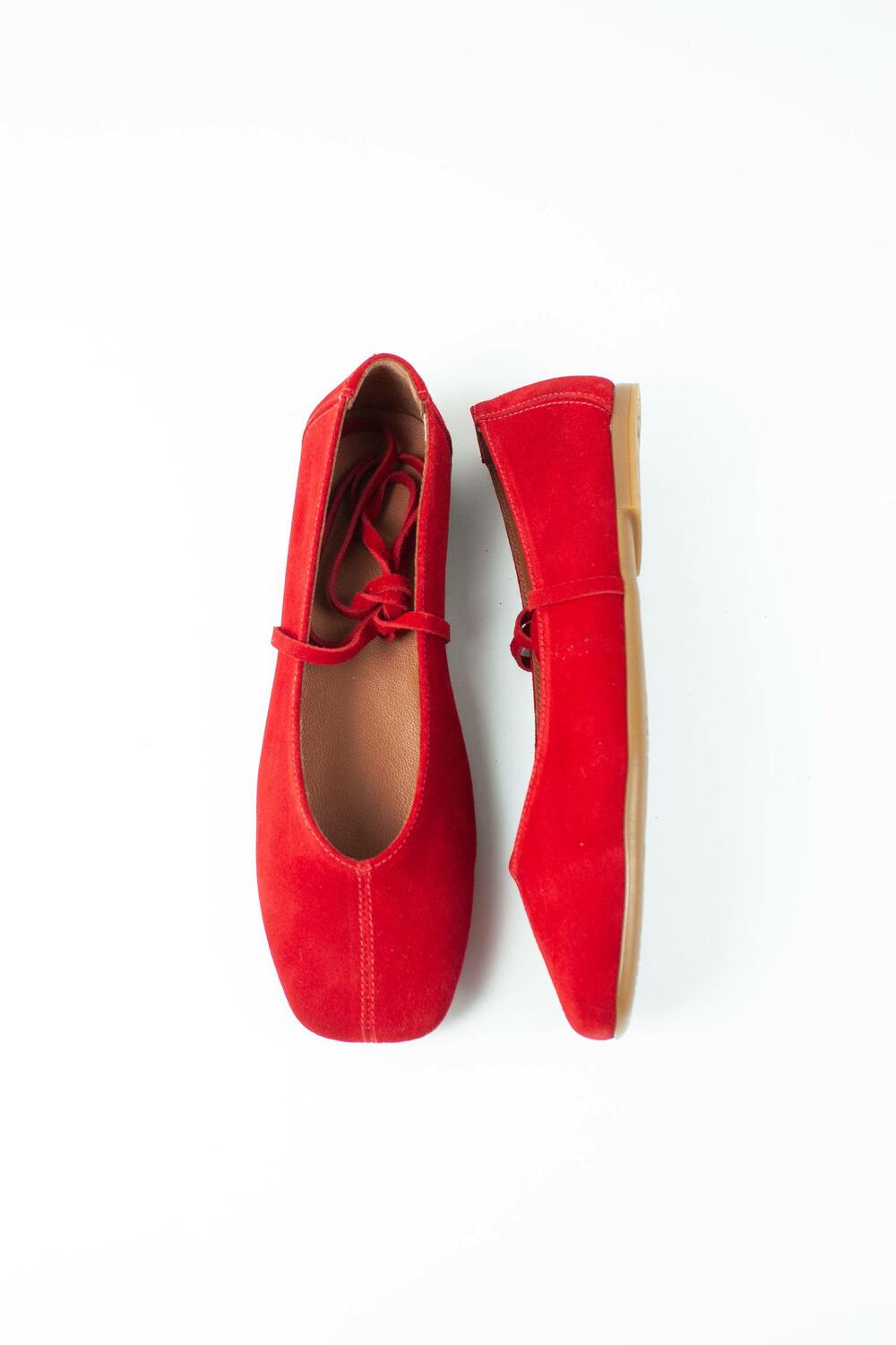 Балетки з квадратним носиком та зав'язками, ЗАМША, 4035 червоний, 37