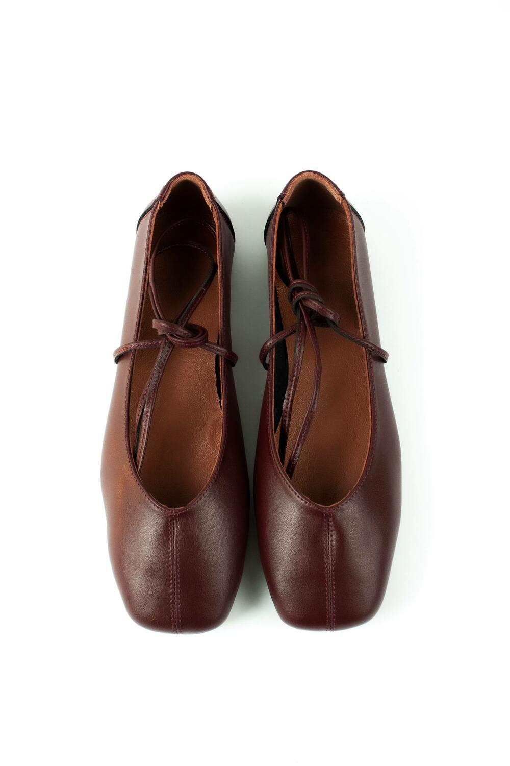 Балетки з квадратним носиком та зав'язками, ШКІРА, 4035 