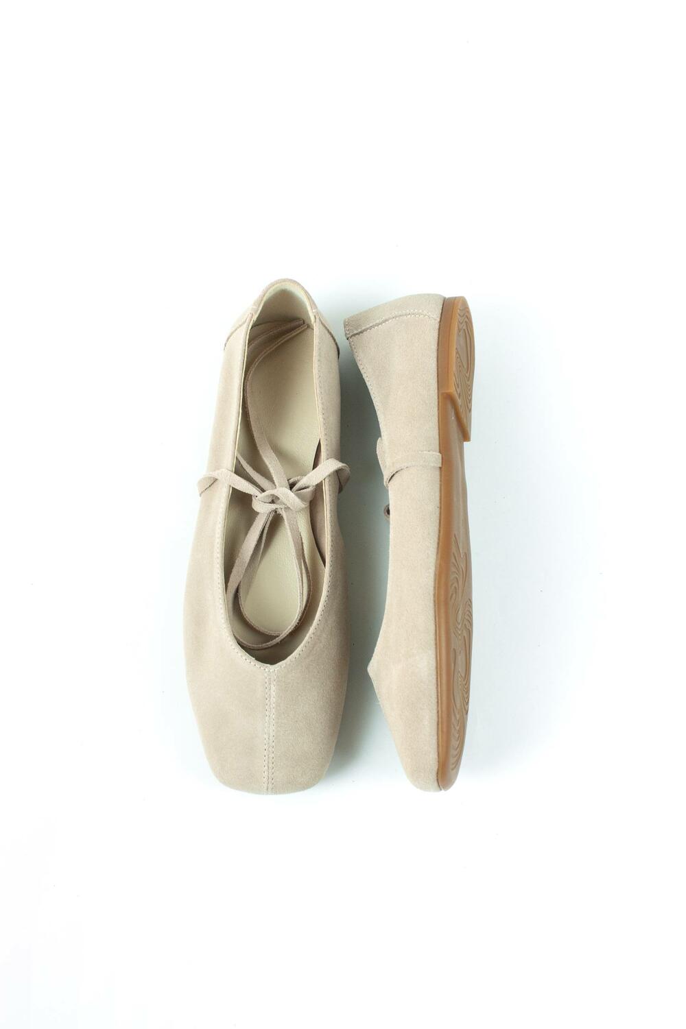 Балетки з квадратним носиком та зав'язками, ЗАМША, 4035 айворі, 40