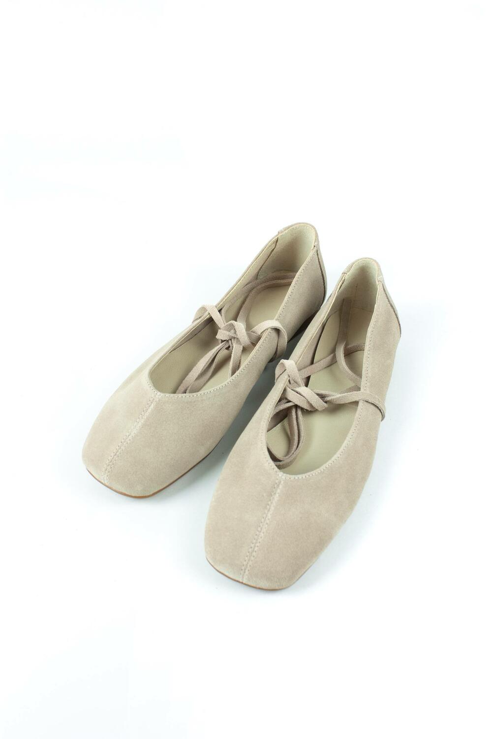 Балетки з квадратним носиком та зав'язками, ЗАМША, 4035 айворі, 40