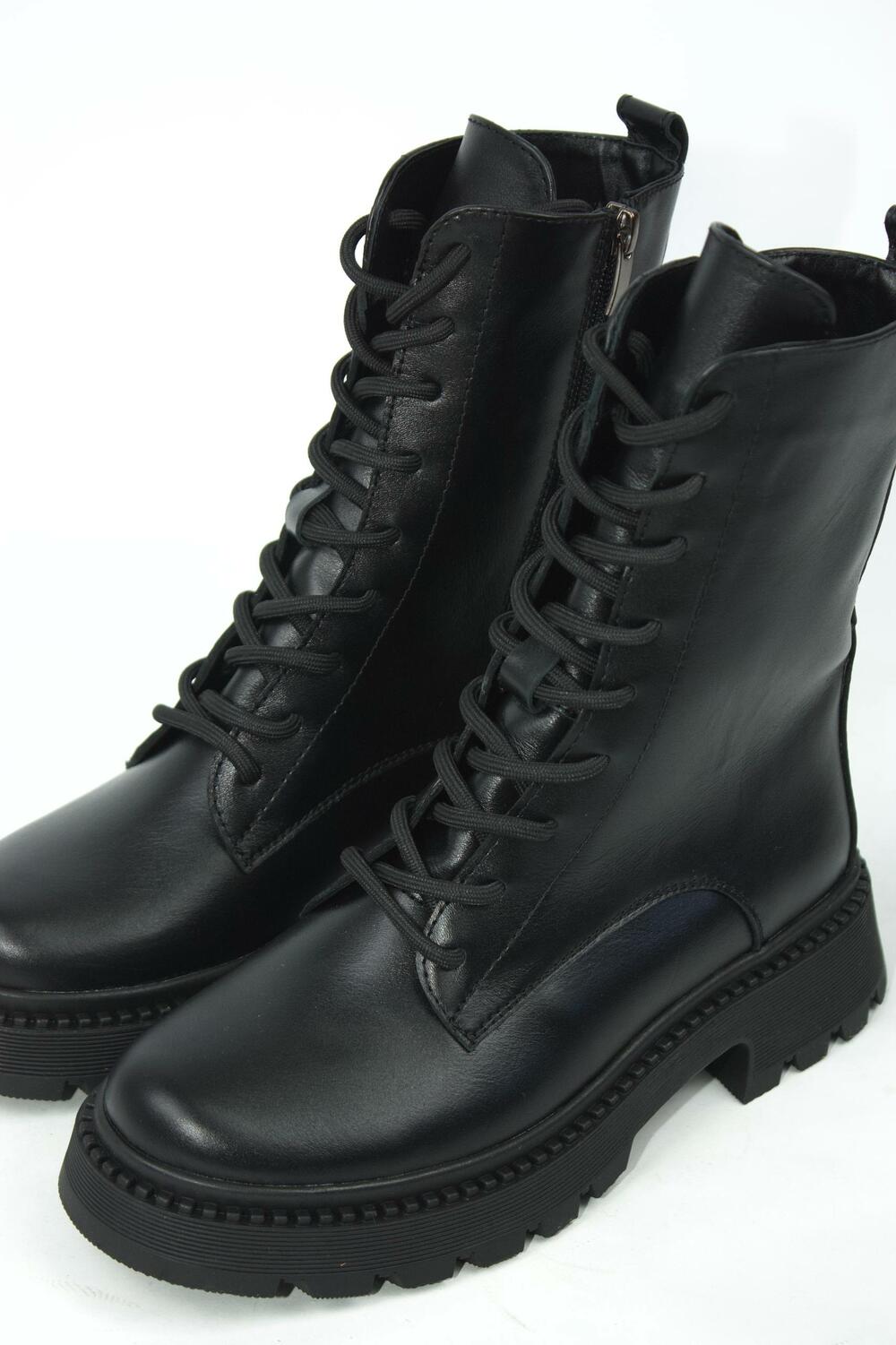 Черевики Поліна зі шнурівкою, хутро, 2525 чорний, 40