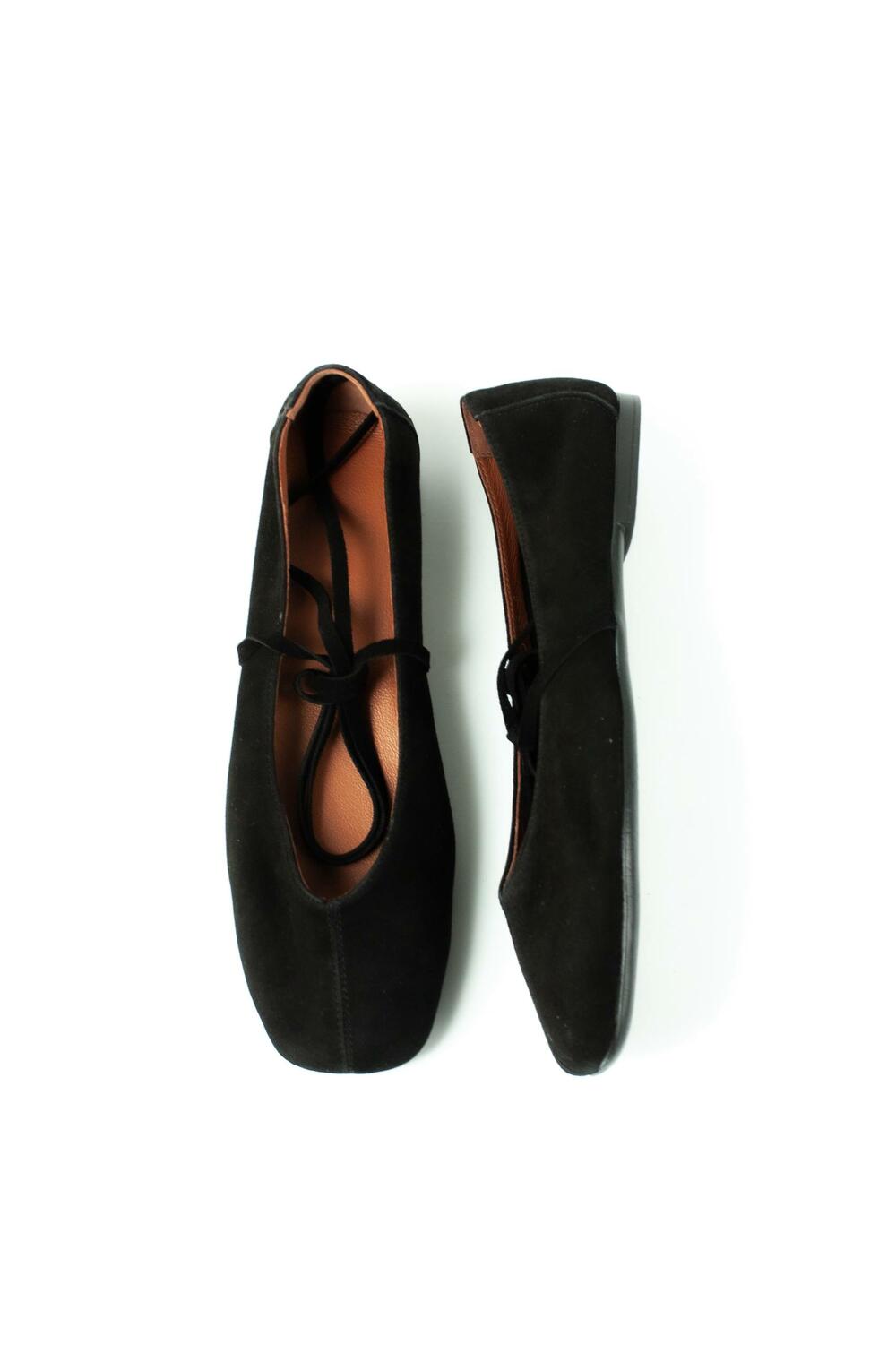 Балетки з квадратним носиком та зав'язками, ЗАМШ, 4035 чорний, 37