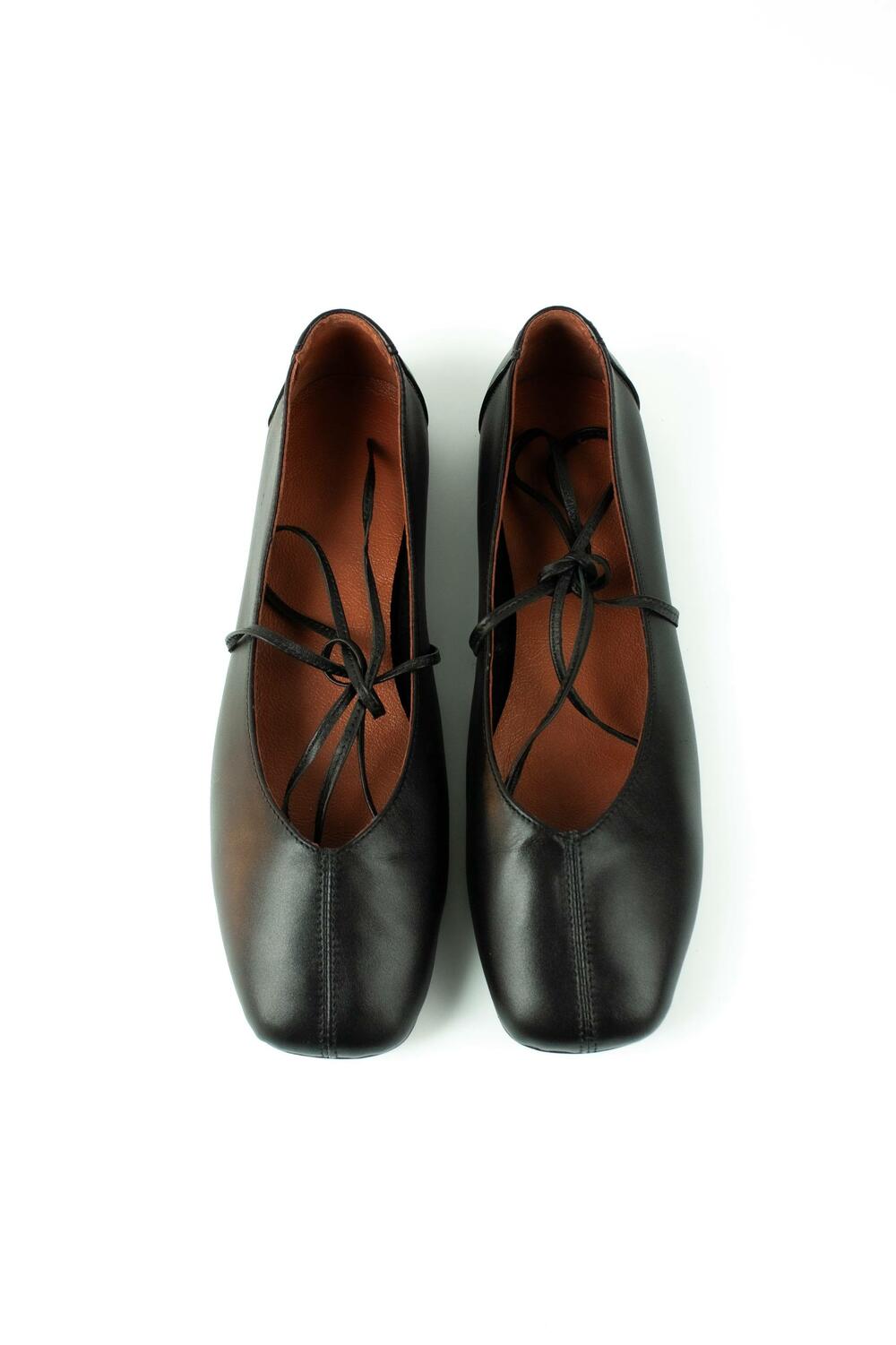 Балетки з квадратним носиком та зав'язками, ШКІРА, 4035 