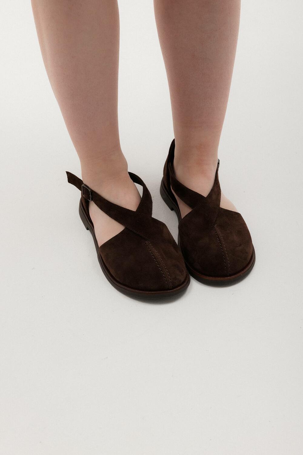 Закриті босоніжки замшеві, Т-25-0079 Шоколад, 40