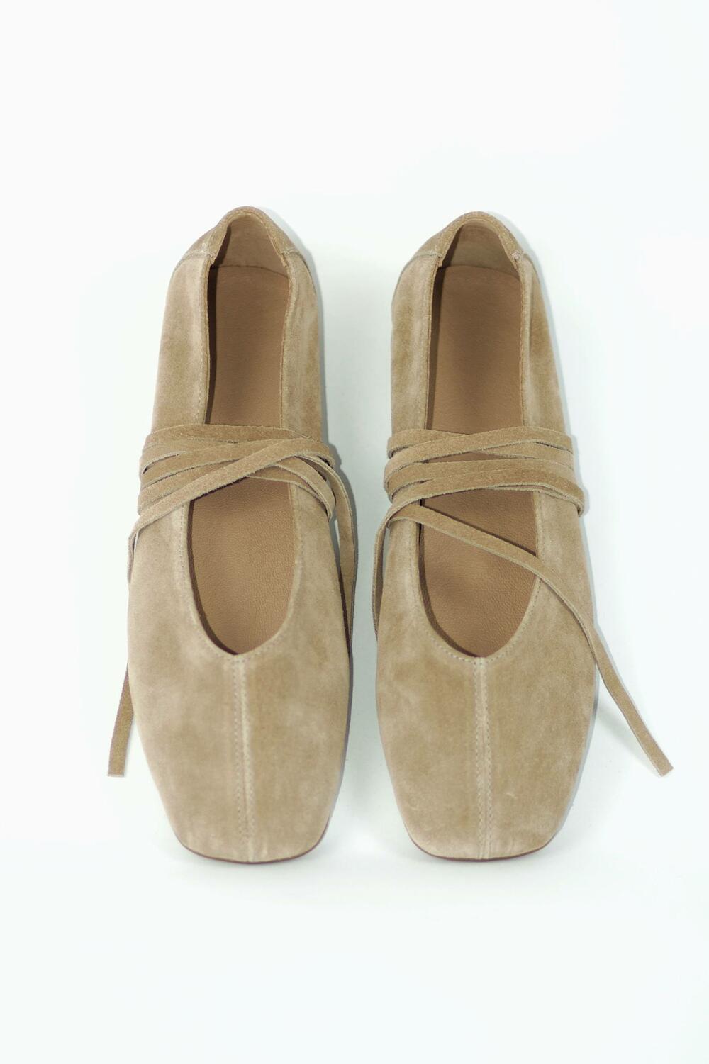 Балетки з квадратним носиком та зав'язками, ЗАМША, 4035 беж, 39