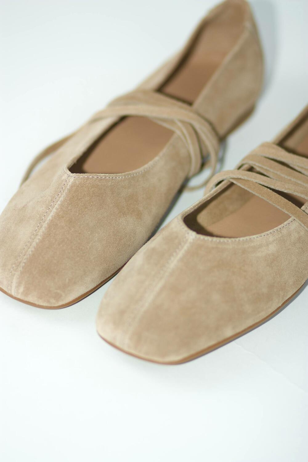 Балетки з квадратним носиком та зав'язками, ЗАМША, 4035 беж, 39