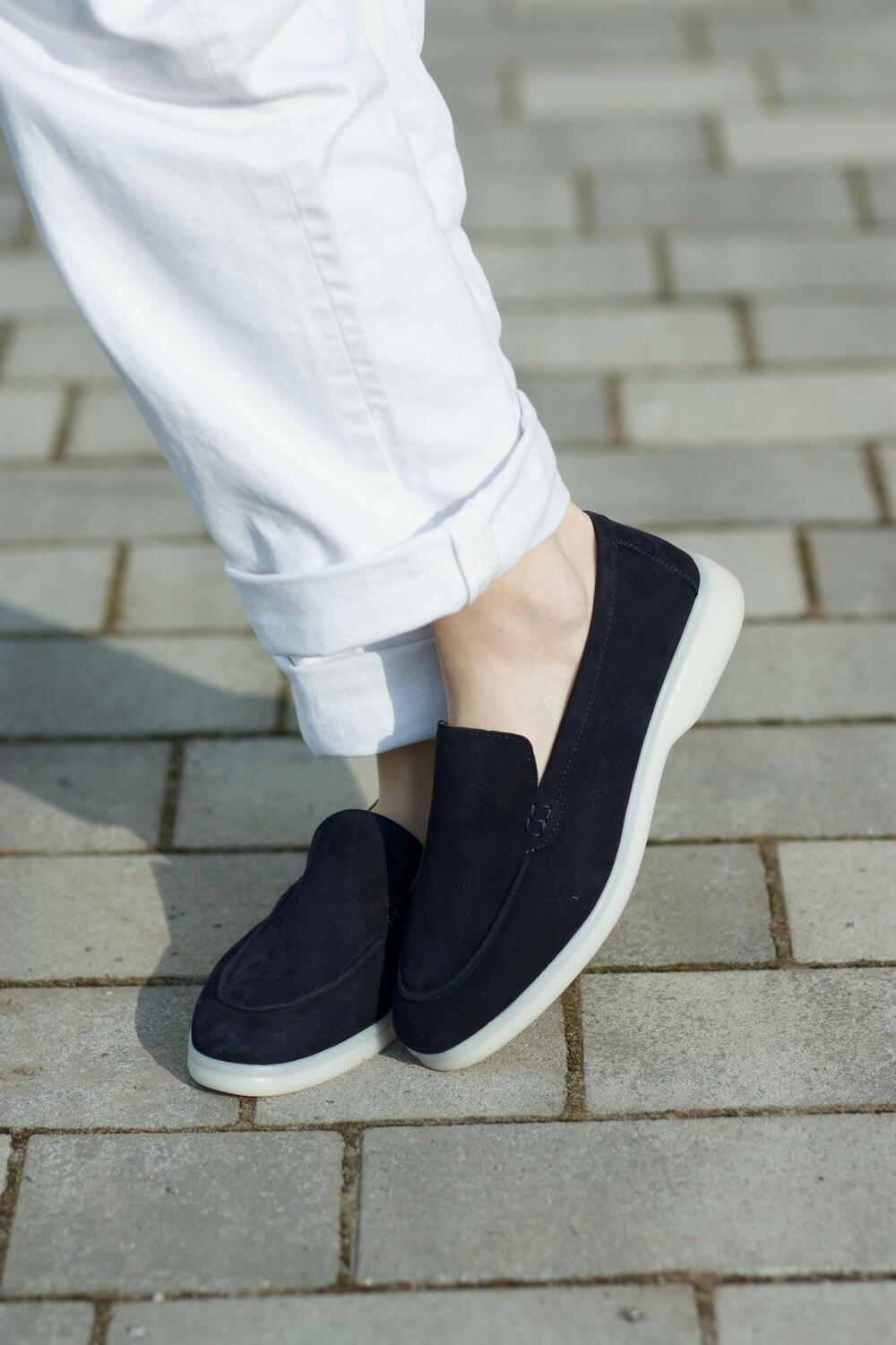 Натуральні лофери "Хіларі", велюр, T0125 темно-синій, 41