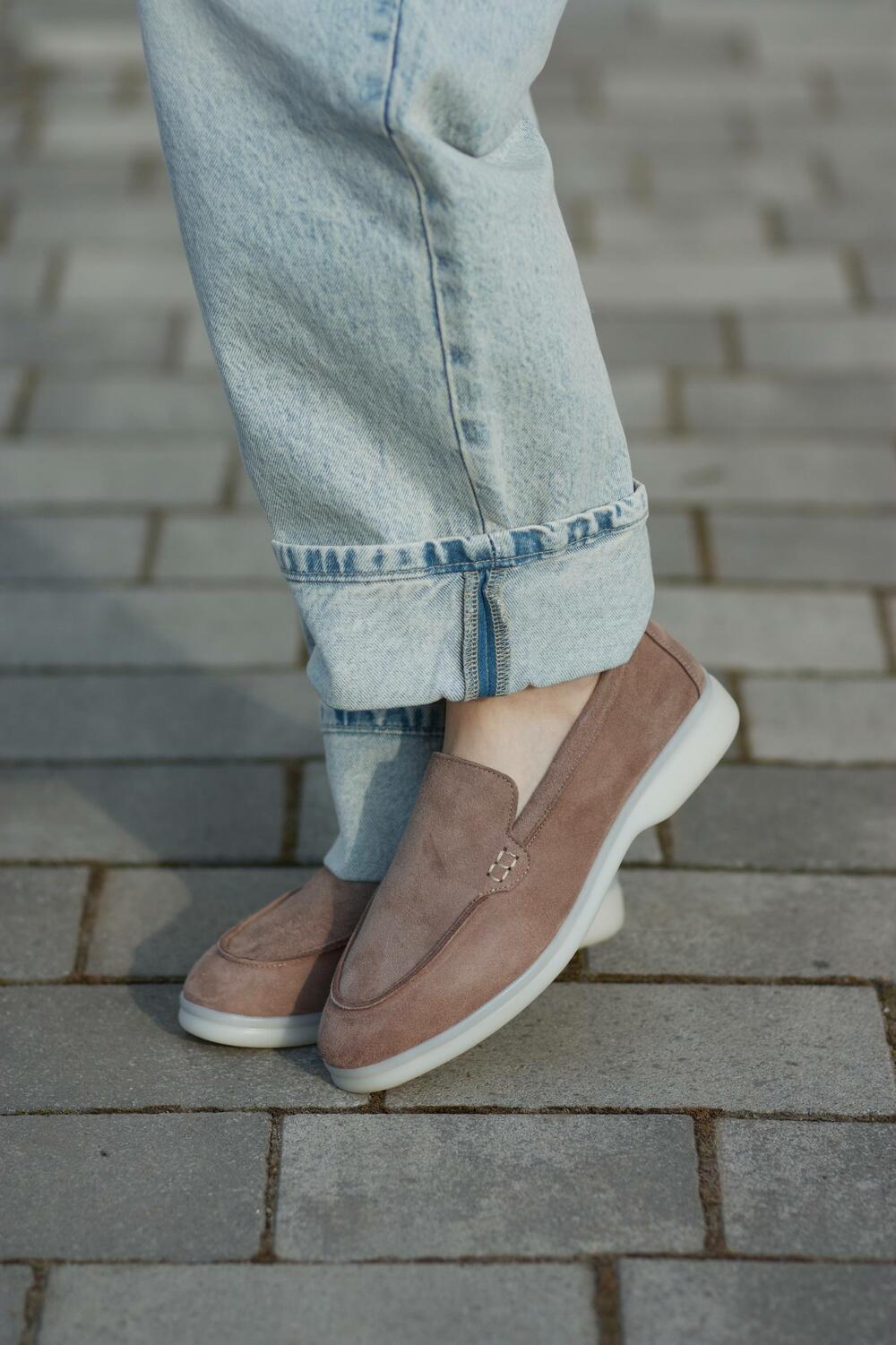 Натуральні лофери "Хіларі", велюр, T0125 беж, 41