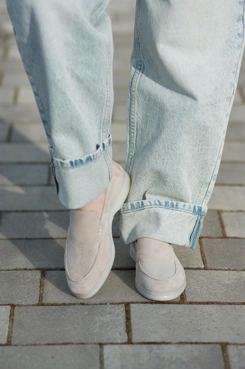 Натуральні лофери "Хіларі", велюр, T0125 айворі, 41