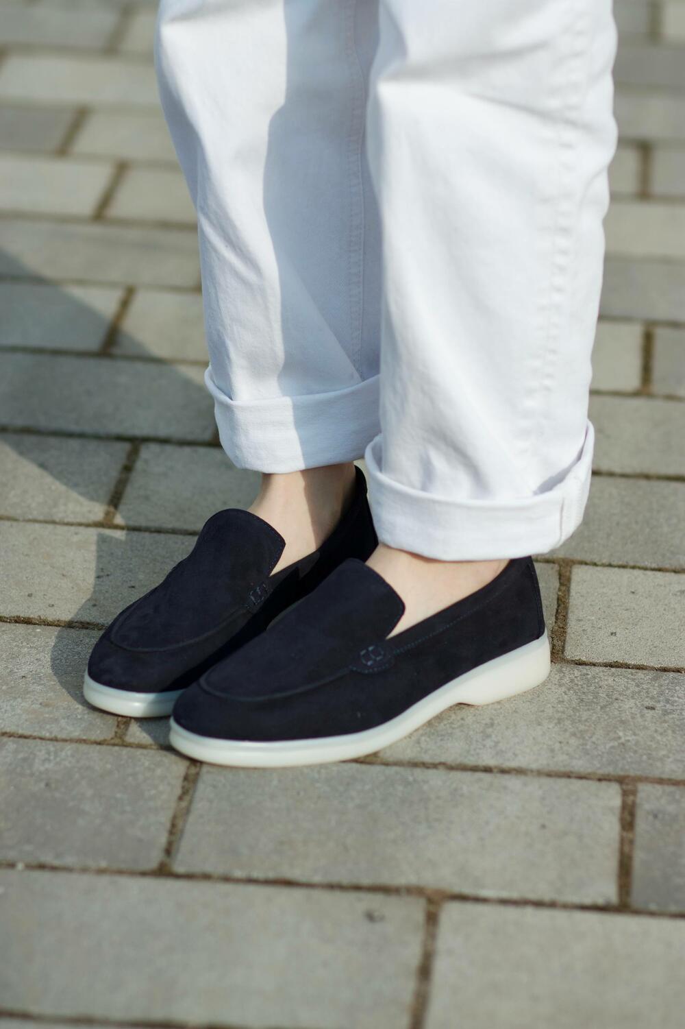 Натуральні лофери "Хіларі", велюр, T0125 темно-синій, 41