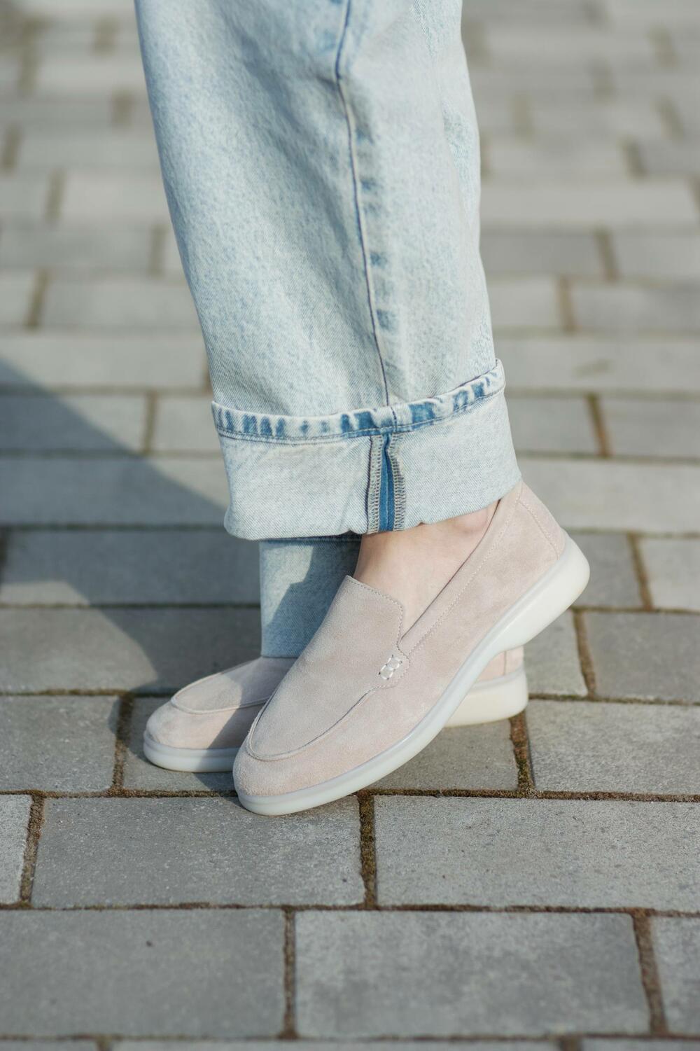 Натуральні лофери "Хіларі", велюр, T0125 айворі, 41