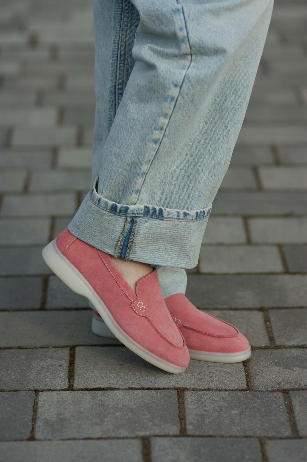 Натуральні лофери "Хіларі", велюр, T0125 рожевий, 39