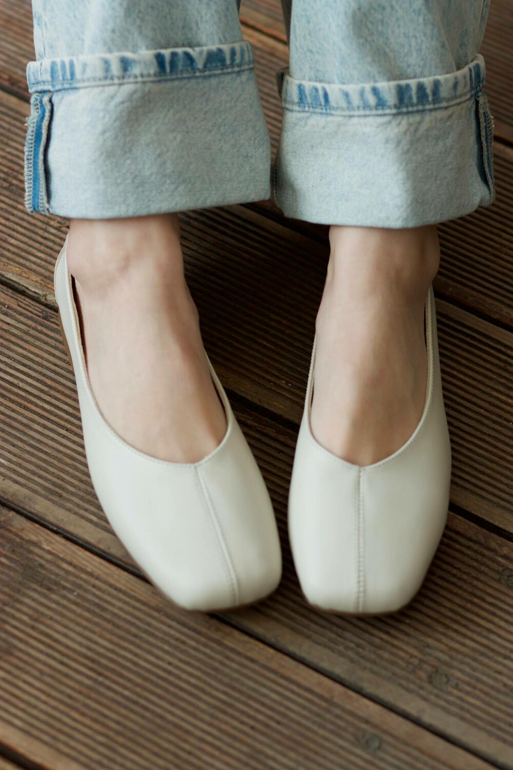 Балетки з квадратним носиком, ШКІРА, 4035/2 молочний, 41