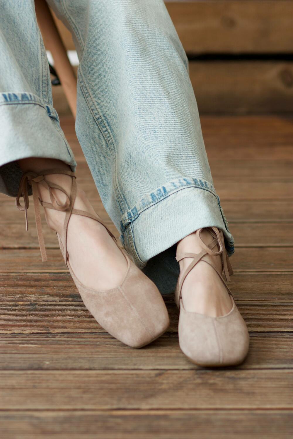 Балетки з квадратним носиком та зав'язками, ЗАМША, 4035 версаль кашемір, 41