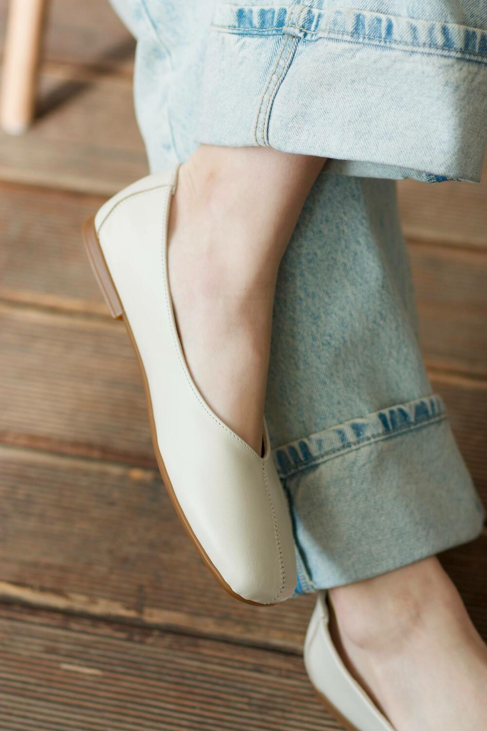 Балетки з квадратним носиком, ШКІРА, 4035/2 молочний, 41