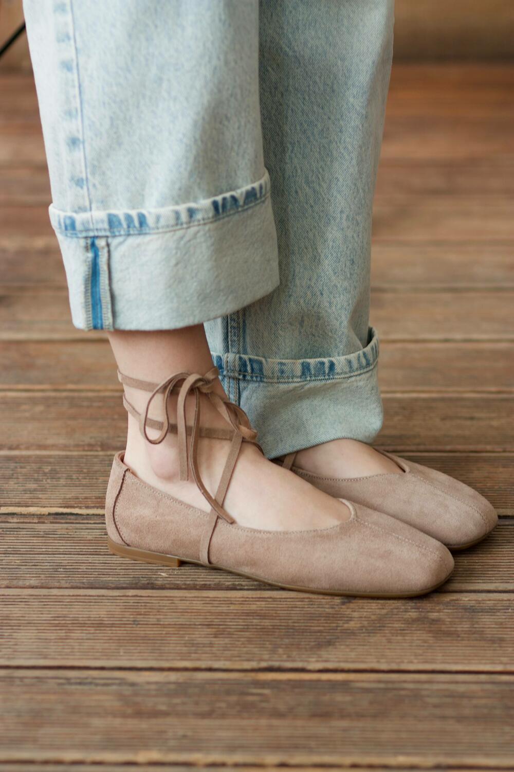 Балетки з квадратним носиком та зав'язками, ЗАМША, 4035 версаль кашемір, 41