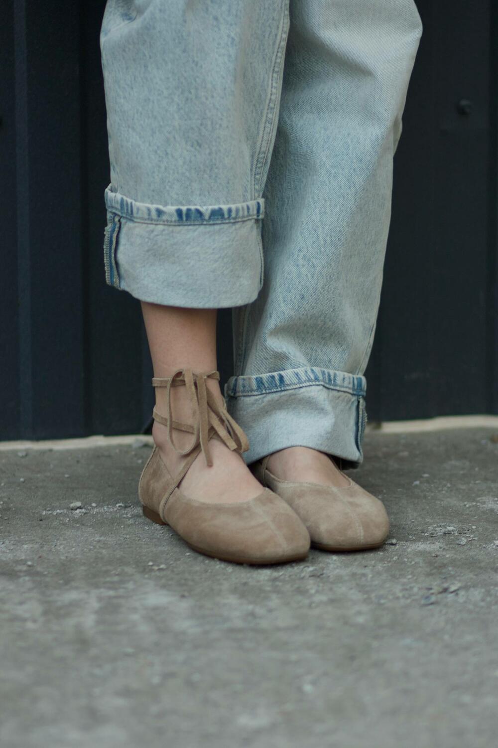 Балетки з квадратним носиком та зав'язками, ЗАМША, 4035 беж, 39