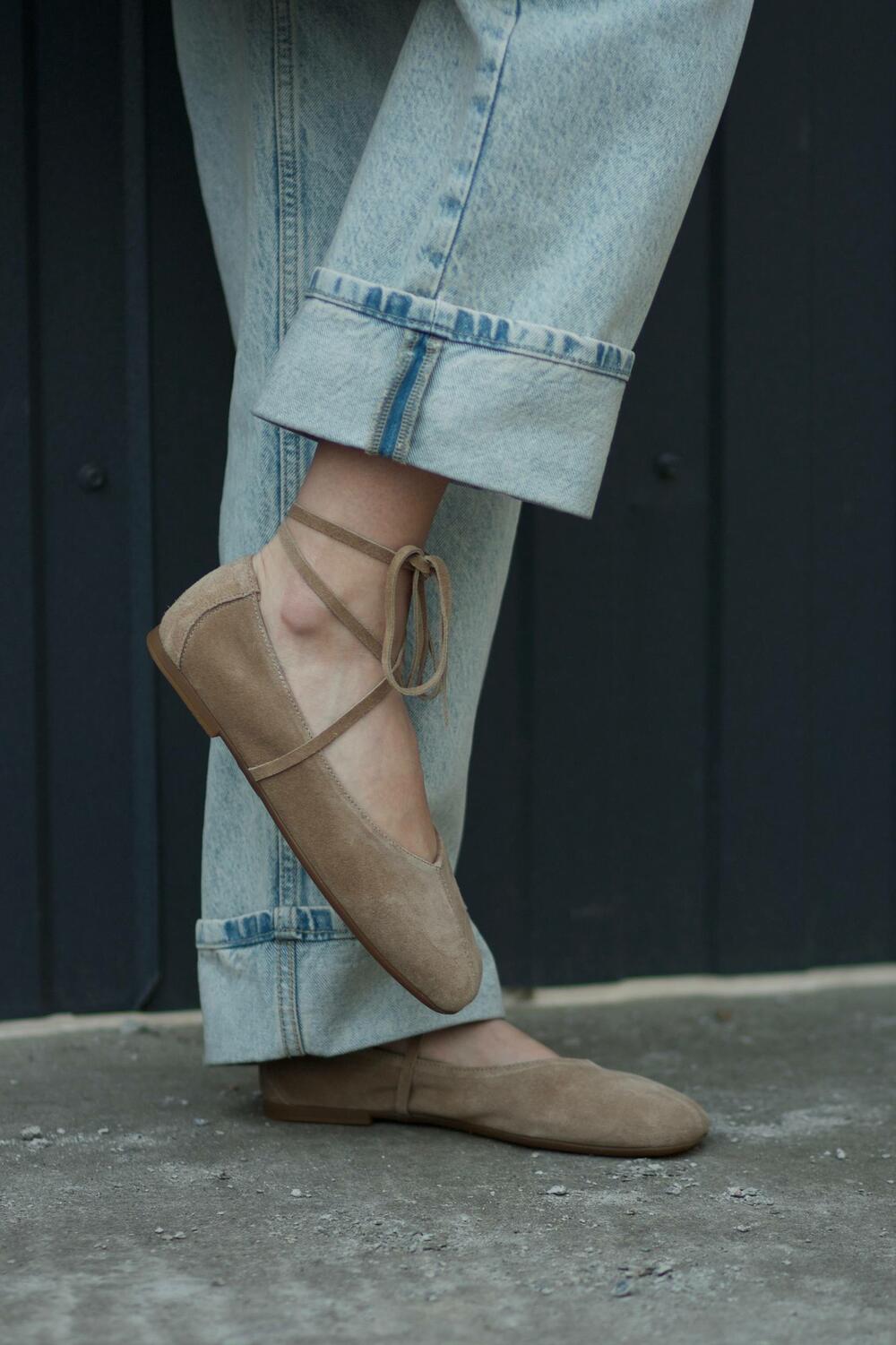 Балетки з квадратним носиком та зав'язками, ЗАМША, 4035 