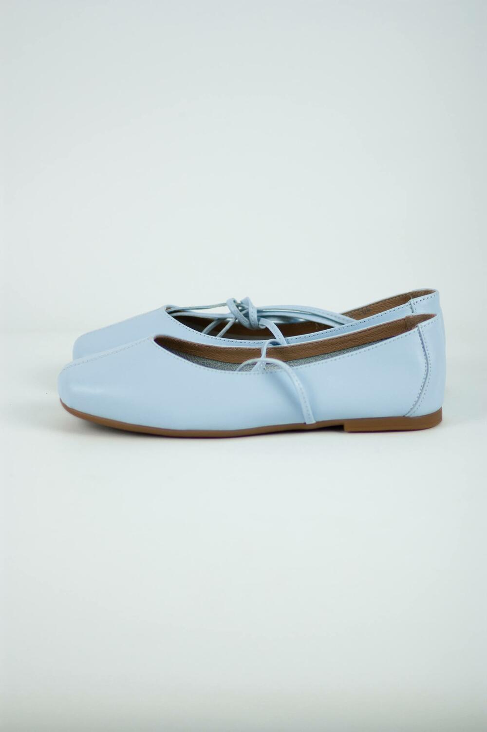 Балетки з квадратним носиком та зав'язками, ШКІРА, 4035 блакитний, 40