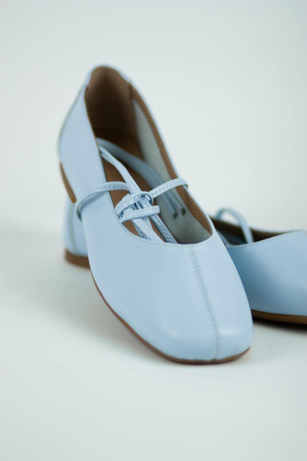 Балетки з квадратним носиком та зав'язками, ШКІРА, 4035 