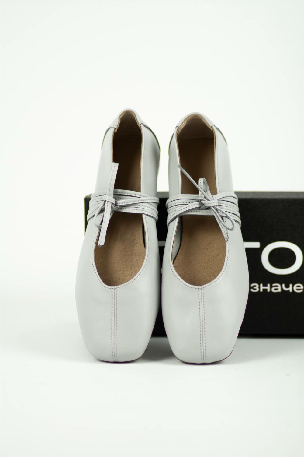 Балетки з квадратним носиком та зав'язками, ШКІРА, 4035 
