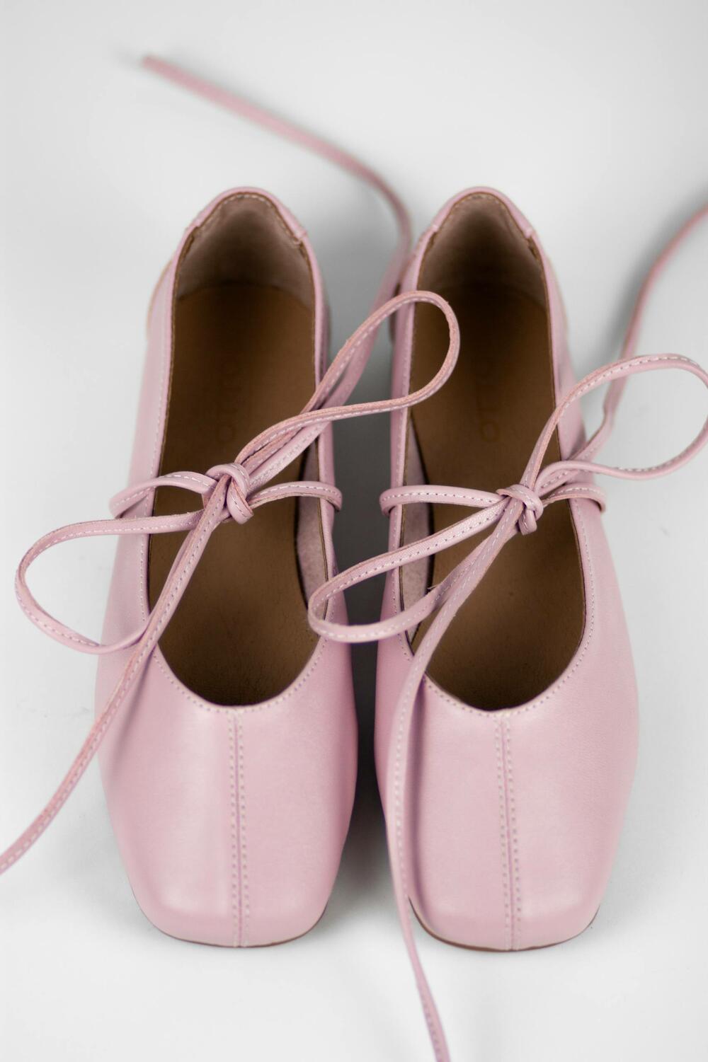 Балетки з квадратним носиком та зав'язками, ШКІРА, 4035 