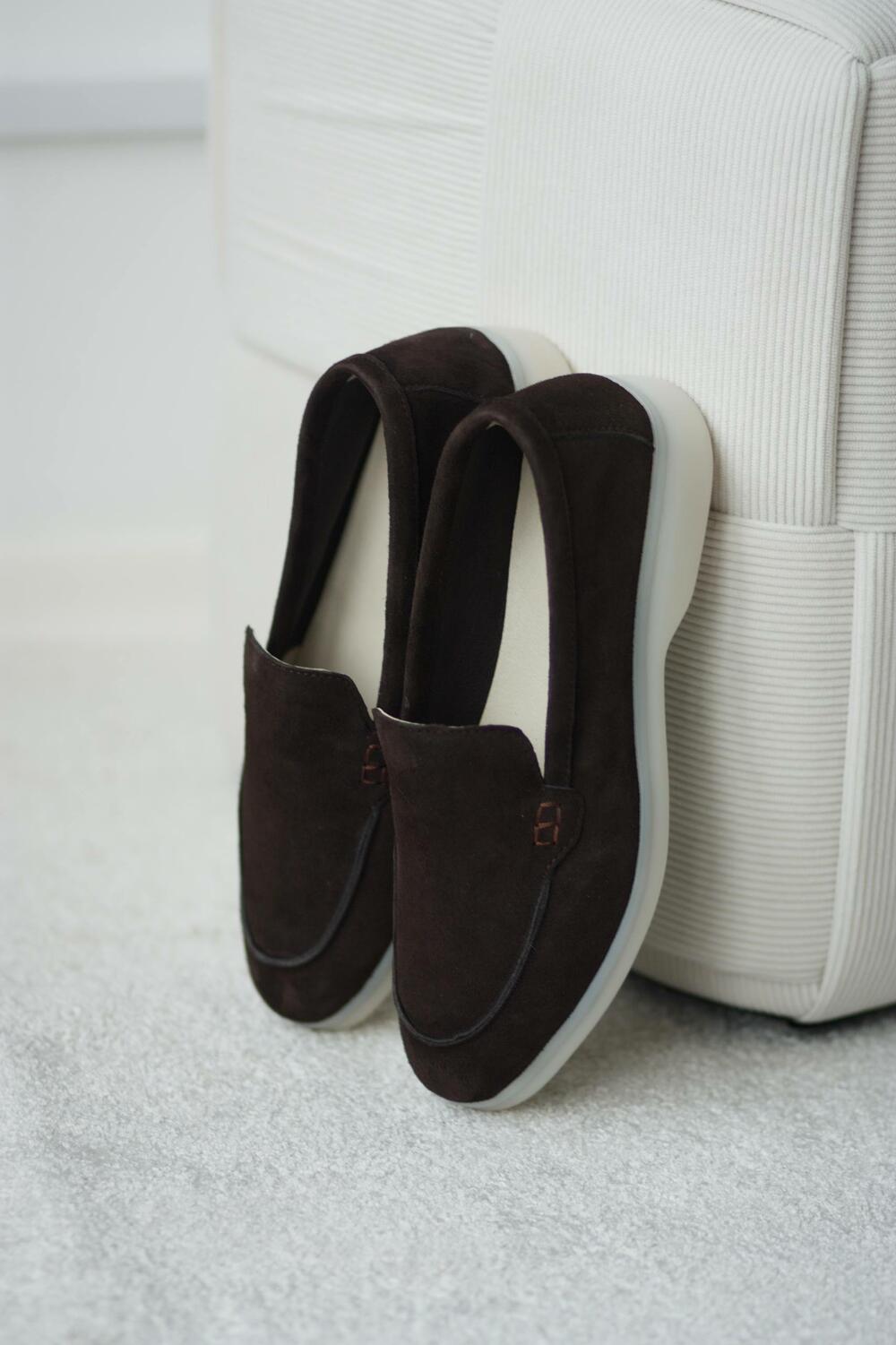 Натуральні лофери "Хіларі", велюр, T0125 Шоколад, 40