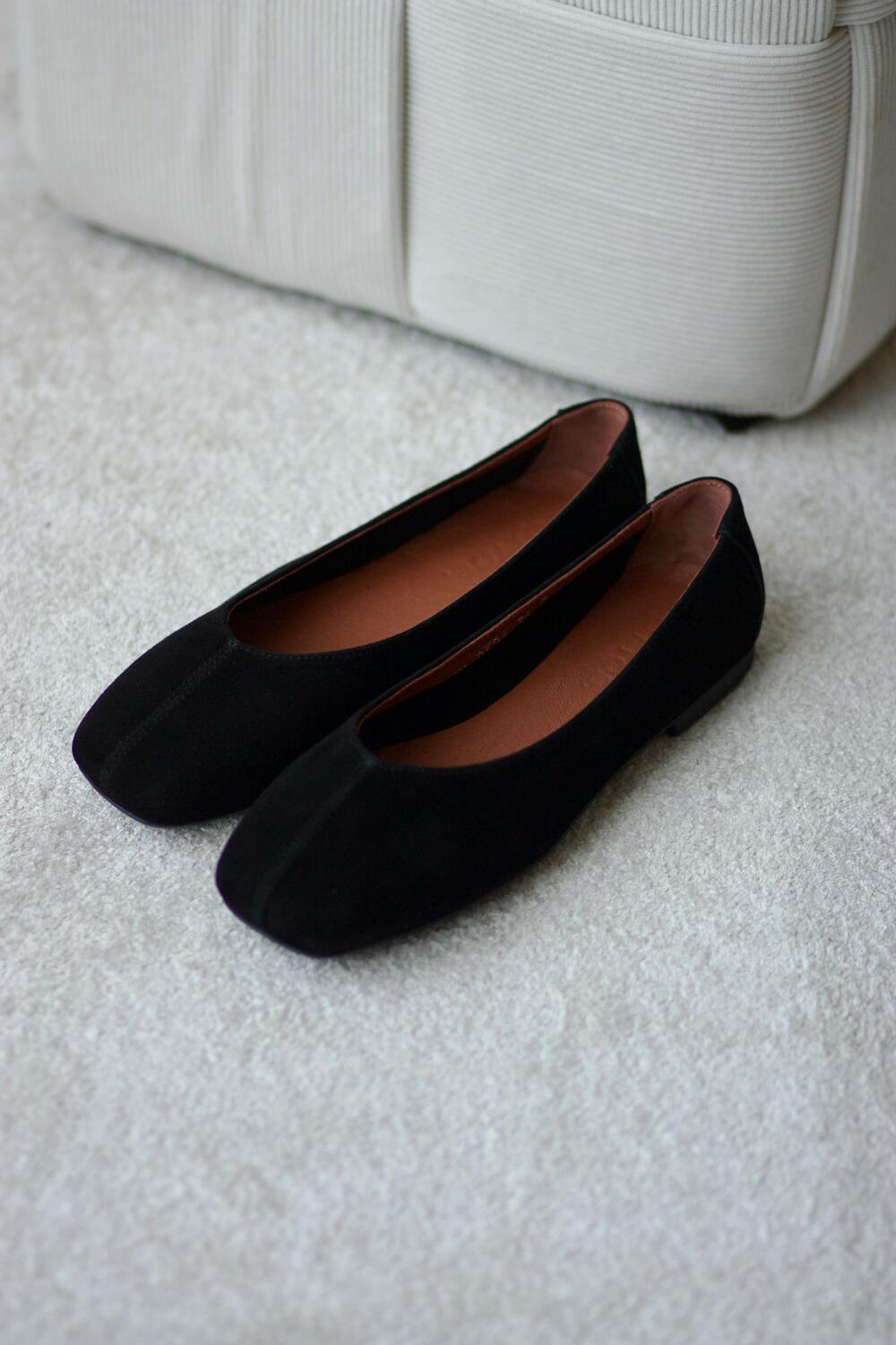 Балетки з квадратним носиком, ЗАМША, 4035/2 чорний, 40