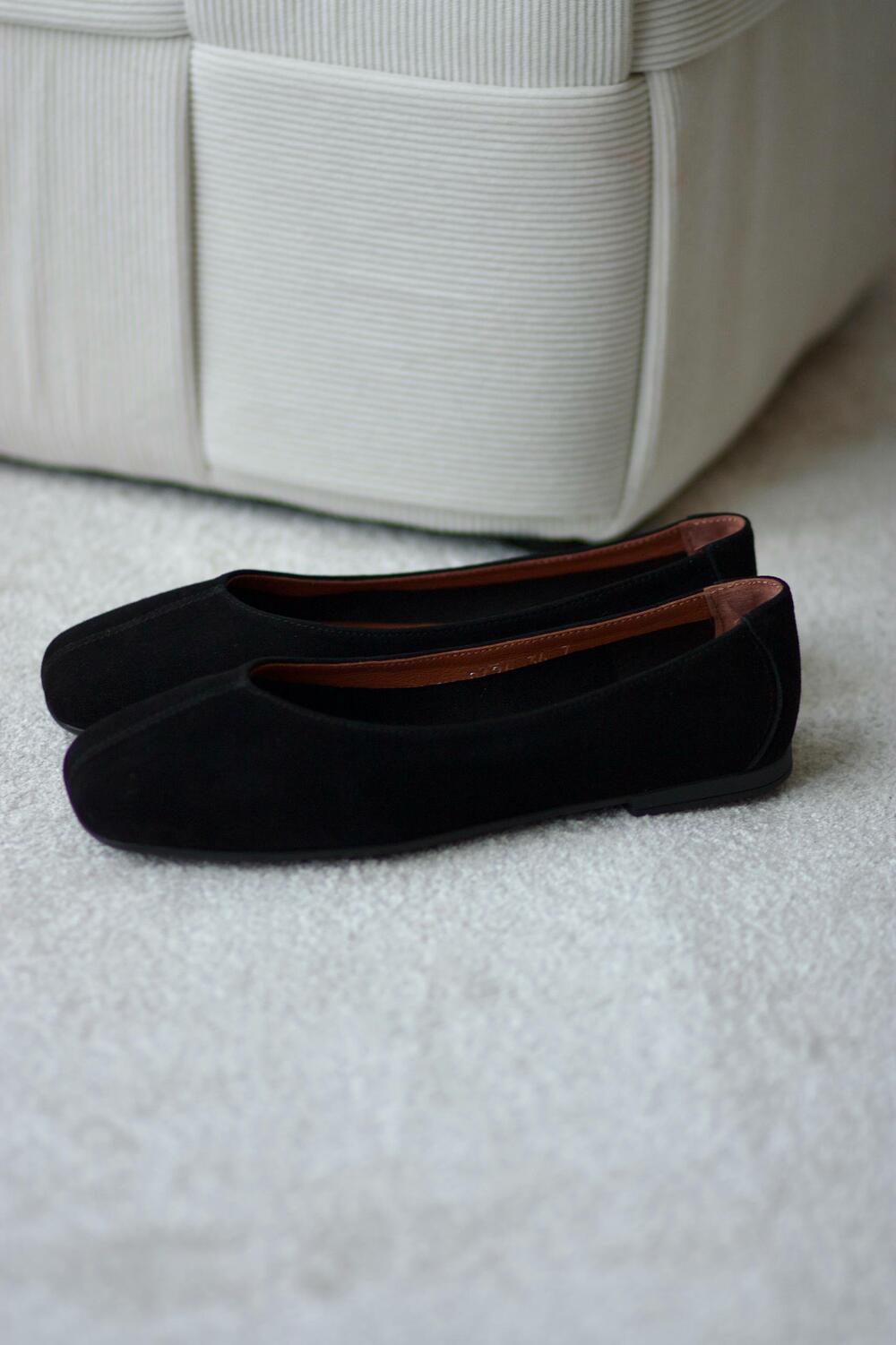 Балетки з квадратним носиком, ЗАМША, 4035/2 чорний, 40