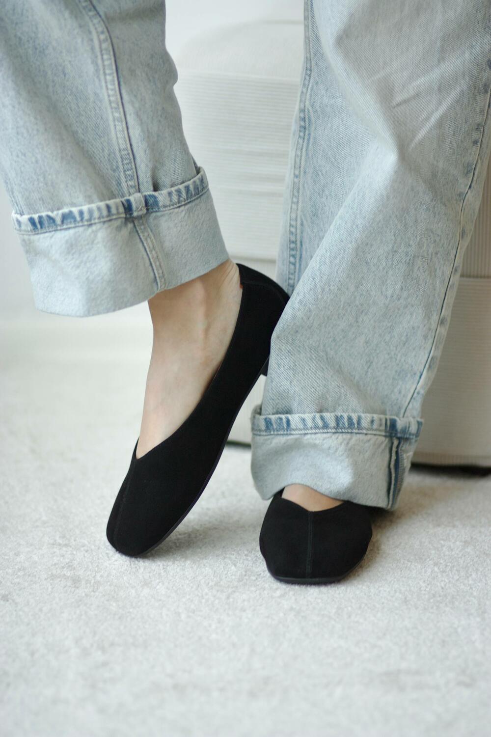 Балетки з квадратним носиком, ЗАМША, 4035/2 чорний, 40