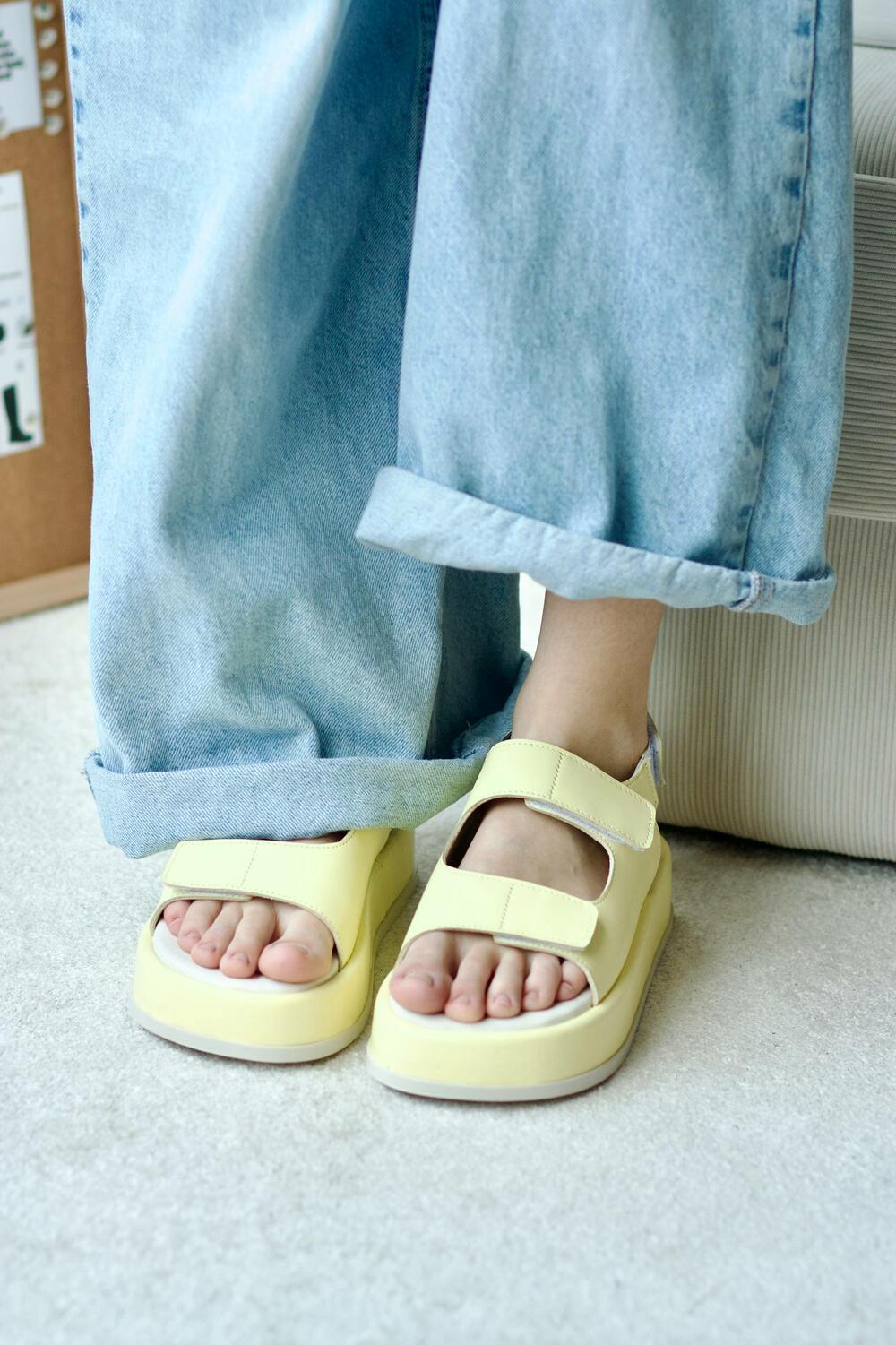 Сандалі на липучках шкіряні, BS0226, лимонний, 38